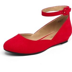 New DREAM PAIRS Women's Revona Low Wedge Ankle Strap Flats Shoes RED 11